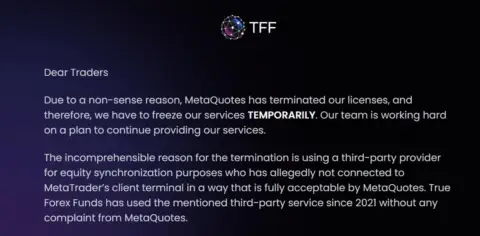 独家:MetaQuotes终止牌照 True Forex Funds自营交易业务暂停