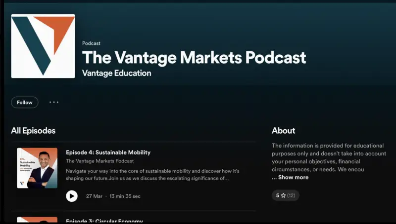 Vantage Markets 推出播客节目,独家上线 Spotify