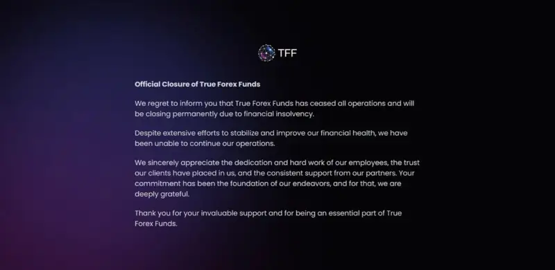 True Forex Funds 因财务 insolvency 永久关闭,成 MetaQuotes 打击自营交易公司首批受害者
