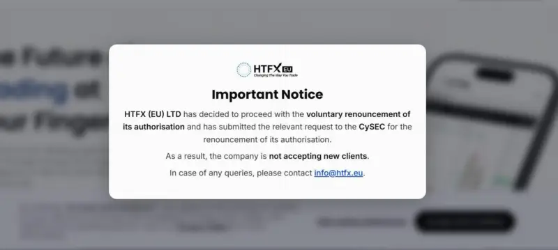 HTFX 主动放弃 CySEC 牌照,停止接受新客户
