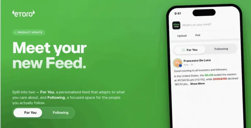 eToro Feed 改版:推出两种强大体验