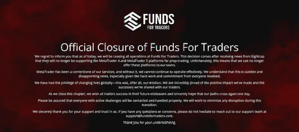 Eightcap 停止向自营交易公司提供 MT4/MT5,Funds for Traders 宣布关闭
