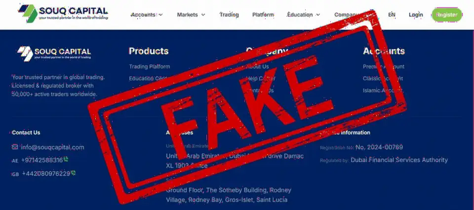迪拜DFSA警告CFDs经纪商Souq Capital伪造牌照
