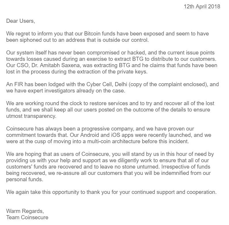 Coinsecure statement