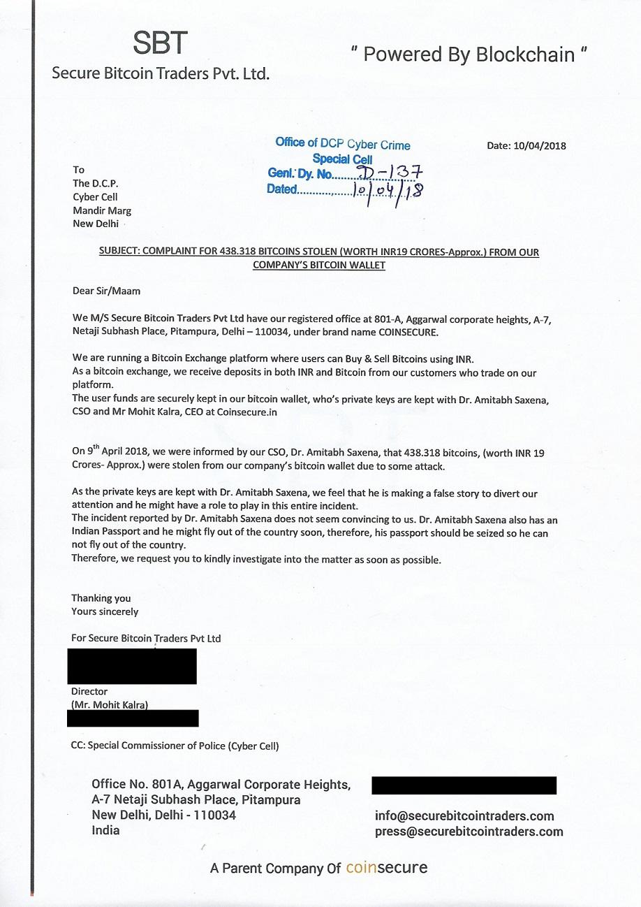 Coinsecure FIR