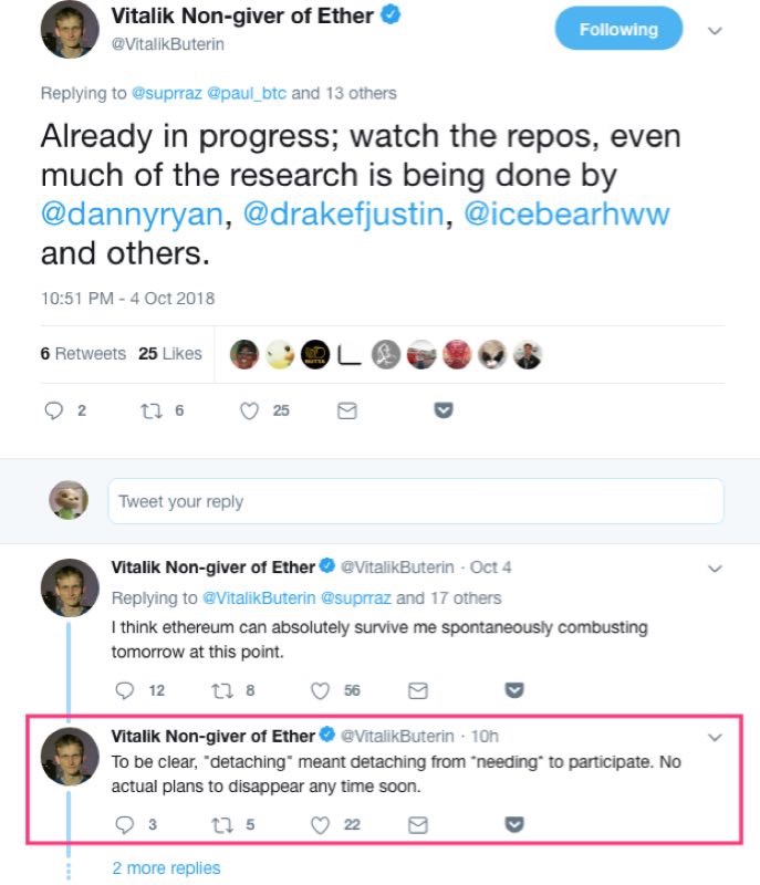 传言以太坊创始人 Vitalik 即将离开以太坊社区?Vitalik:我没说过
