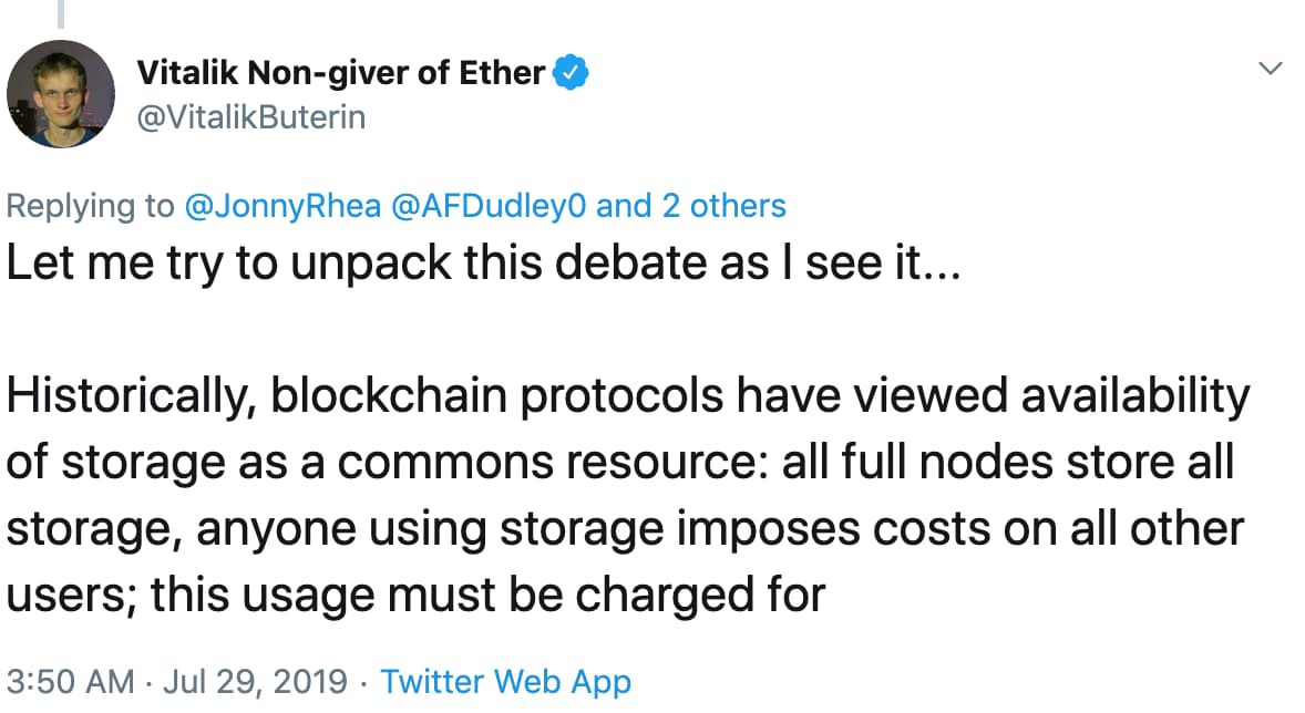 Vitalik Buterin:无状态客户端的存储范式是基于「市场化存储」的产物