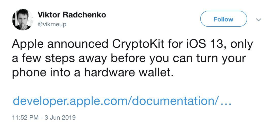 苹果发布的 CryptoKit 和密码学有关，但与密码货币无关