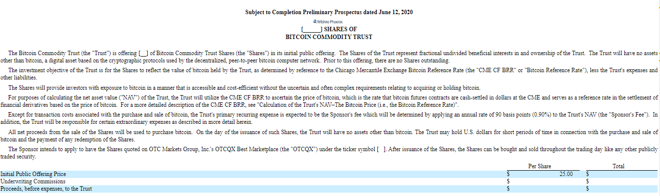 Wilshire Phoenix 申请比特币商品信托,灰度 GBTC 竞争者出现?