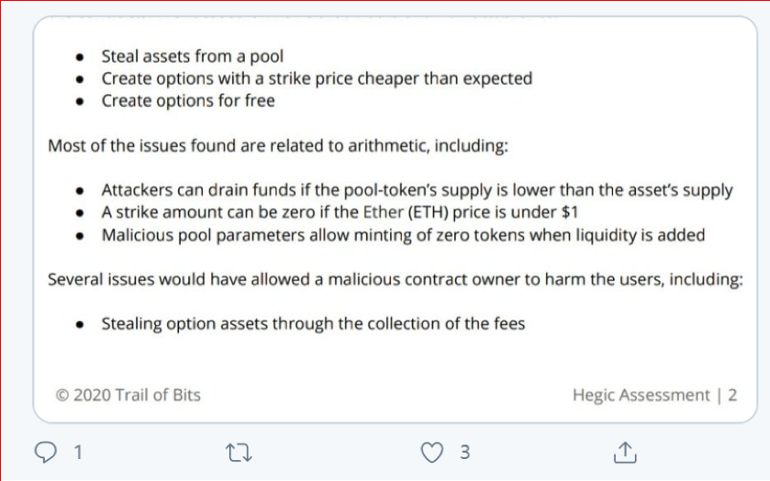 以出状况的 Hegic 为例,教你读懂 DeFi 安全审计报告