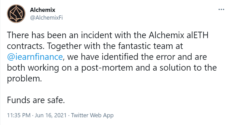 慢雾:技术详解 DeFi 借贷协议 Alchemix 中 alETH 合约漏洞事件