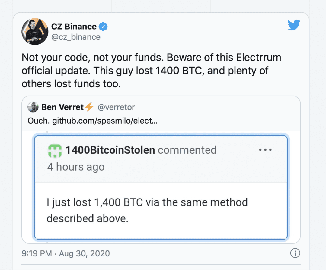 总计2171个BTC被盗,Electrum钱包漏洞的受害者越来越多