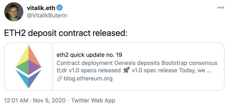 以太坊存款合约上线,合约地址余额目前已超15000ETH