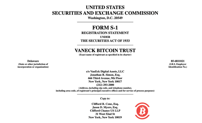 两次撤回提案后,VanEck重新向SEC提交比特币ETF申请