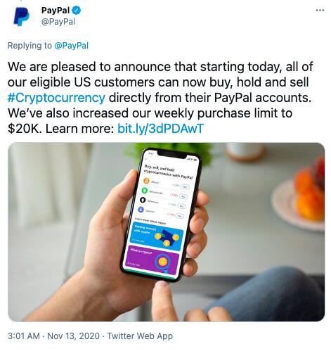 PayPal将为2900万家商户提供加密货币结算服务