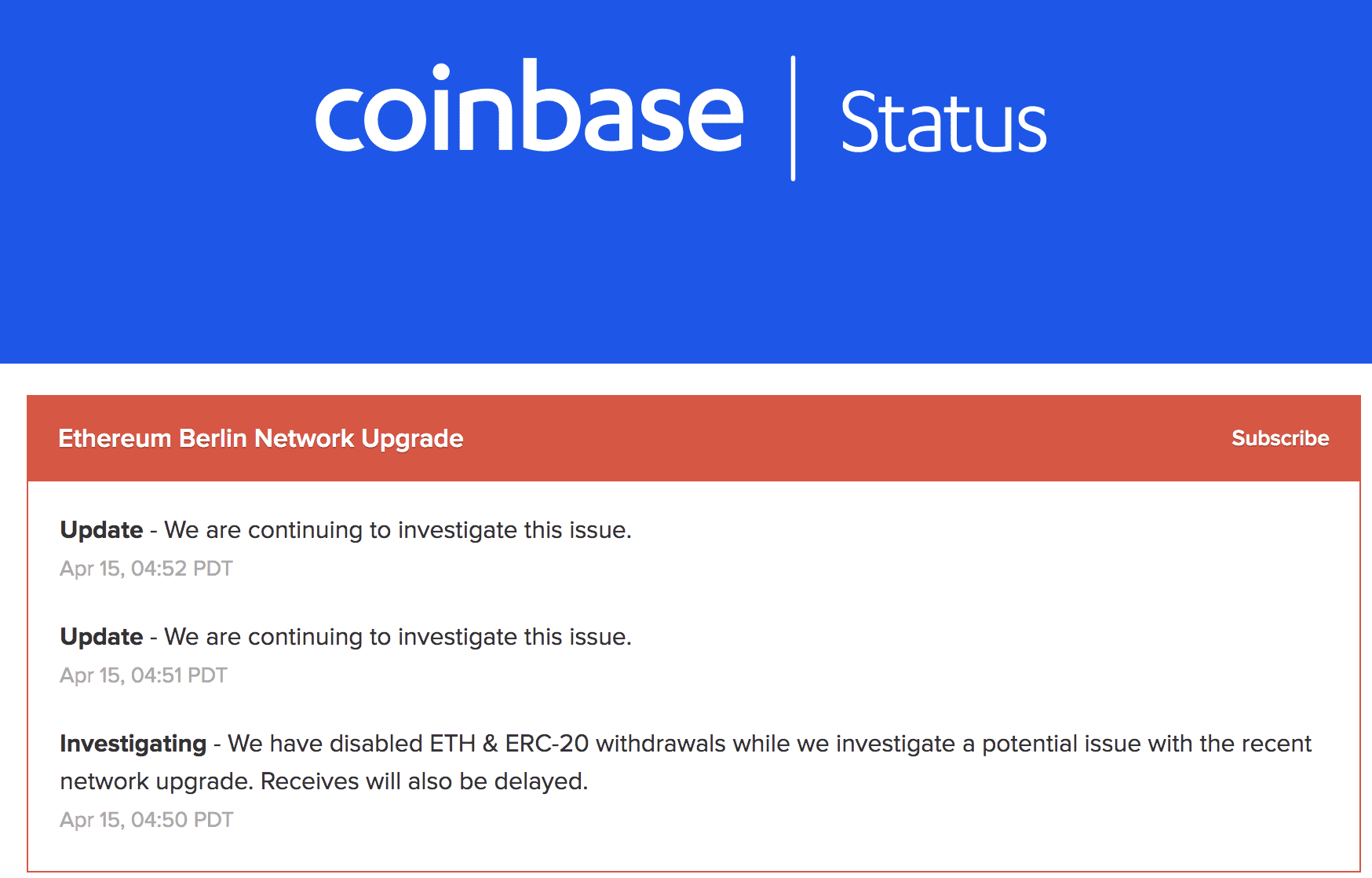 以太坊柏林硬分叉节点问题后,Coinbase、Ledger等平台出现服务故障