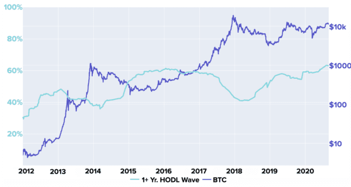 比特币与股、金价“脱钩”, 63%的BTC一年未动