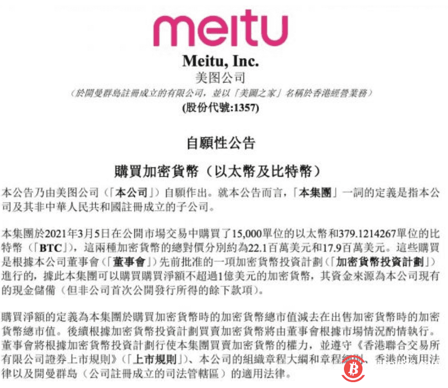 美图秀秀母公司花上亿买比特币,蔡文胜早已投资区块链企业