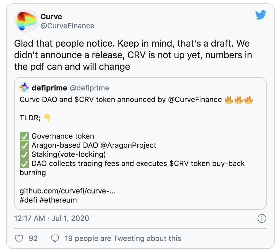 一分钟了解Curve治理代币的发行计划 一分钟了解Curve治理代币的发行计划