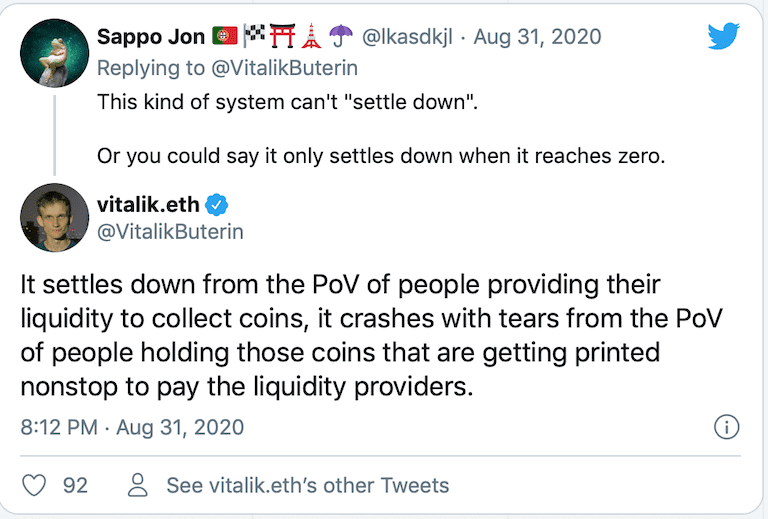 Vitalik Buterin:Yield Farming市场不可持续,自己会完全避开这一领域