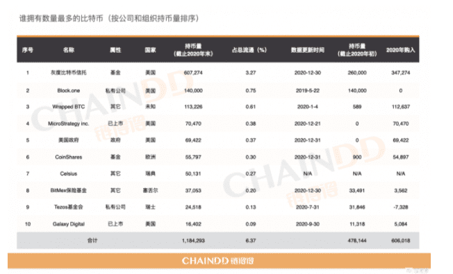 2021伊始,谁在控盘比特币?全球机构、组织、自然人的BTC持仓榜单