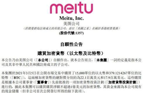 7年巨亏121亿,却斥资2.6亿狂买比特币、以太币,美图在下什么棋?股价暴涨昙花一现