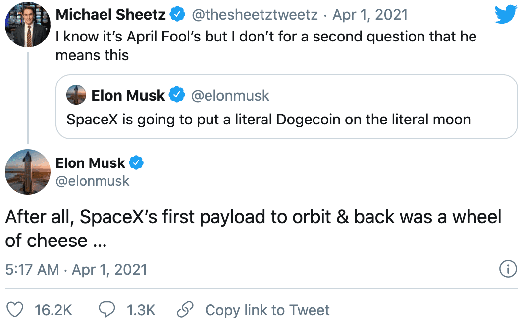真·狗狗币登月!马斯克称将用SpaceX把狗狗币送上月球
