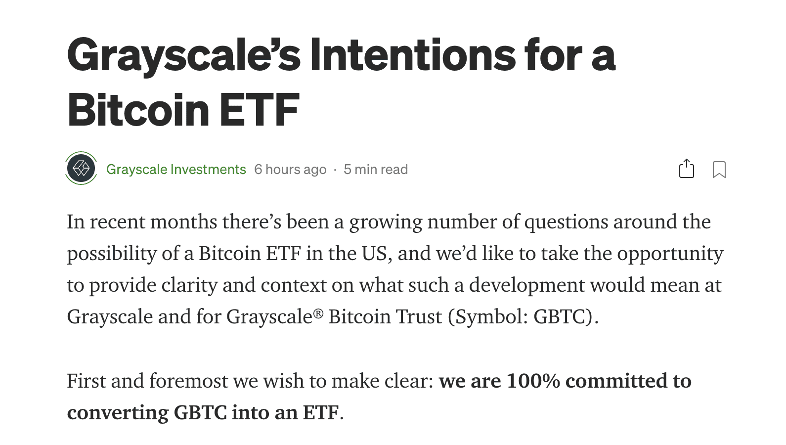 灰度:会尽全力将GBTC转换为ETF