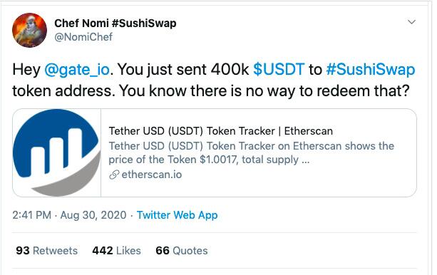 SushiSwap“打错币”事件始末:想省下Gas费却丢了40万美元