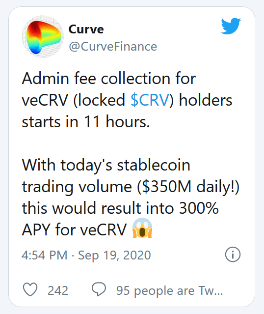 Curve治理代币新增分红计划