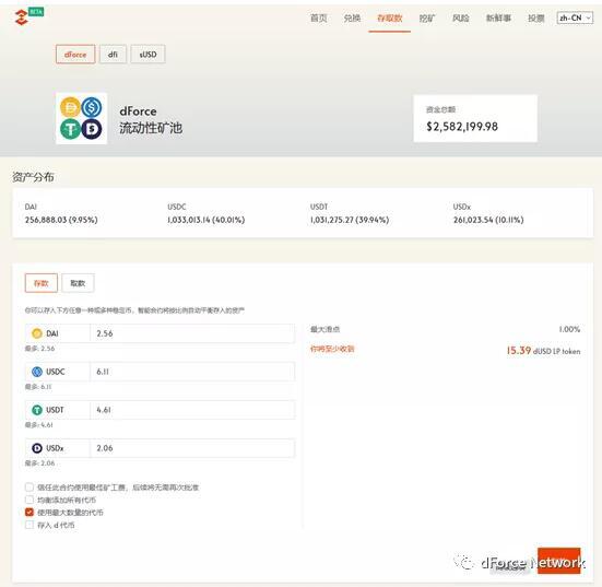 S.Finance推出dForce生息代币池(dToken)