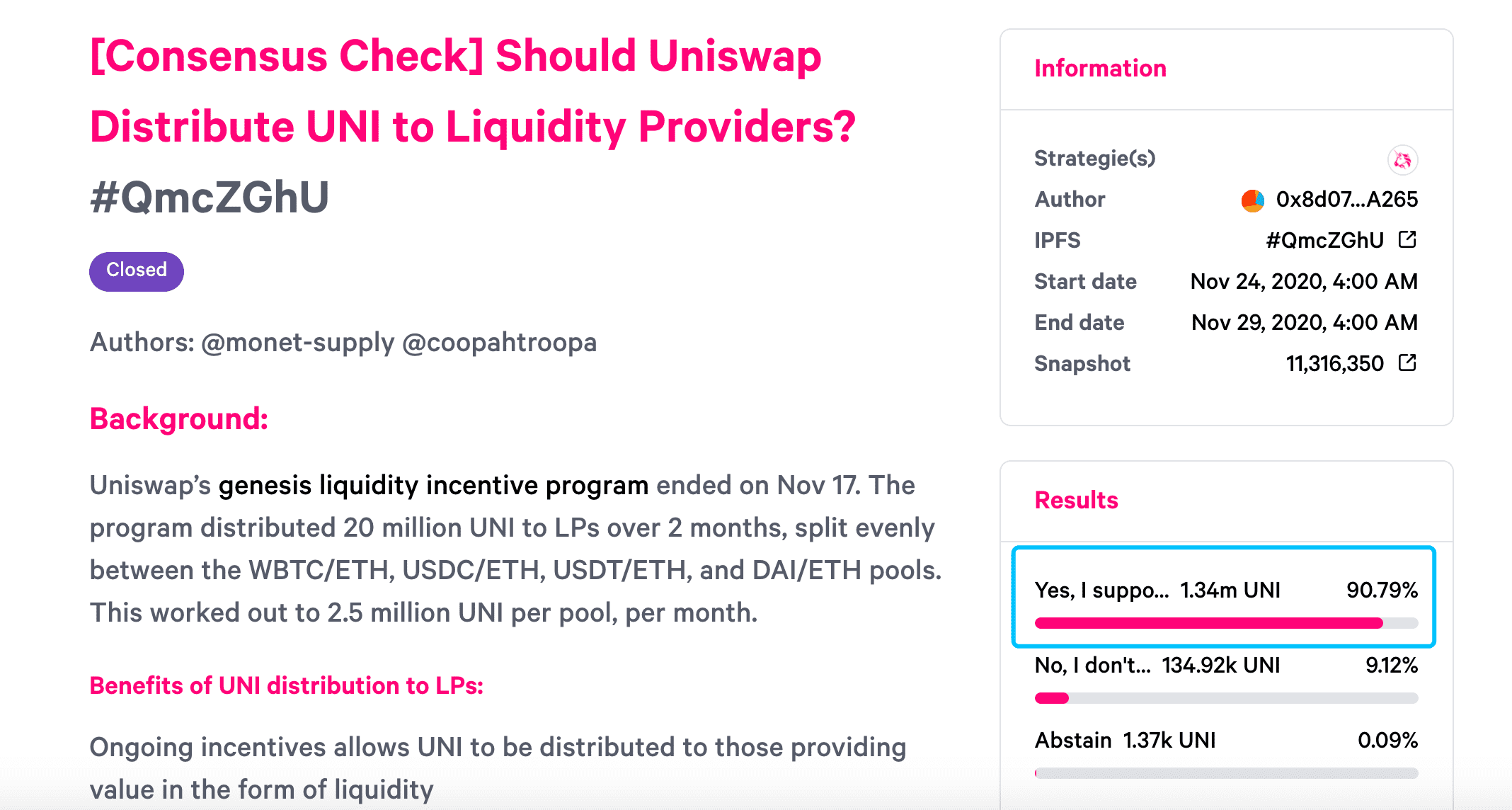 Uniswap社区关于延长流动性挖矿提案将进入链上投票阶段