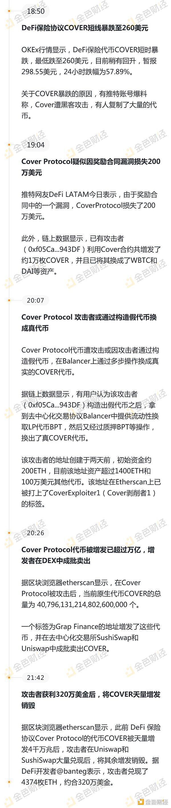 DeFi保险新锐Cover被攻击 时间进展一览